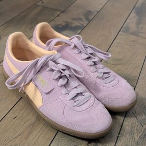 Puma Women's Lavender Suede Sneakers with Pale Peach Stripe